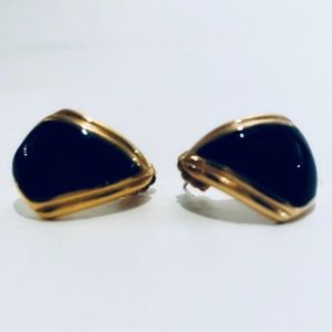 Vintage Monet Earrings Black with Gold Tone Pierced